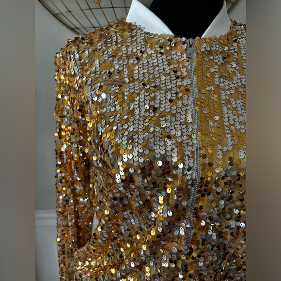 Womens Long Sleeve Sequin Zipper Jacket with Ribbed Cuffs - Picture 3 of 13